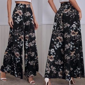 Boho floral print wide leg pants
